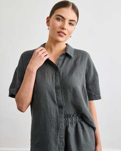 Tops: Marina Short Sleeve Shirt in Charcoal