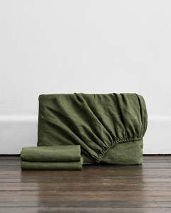 Olive Stripe 100% French Flax Linen Fitted Sheet Set