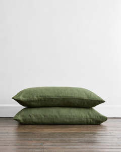 Olive Stripe 100% French Flax Linen King Pillowcases (Set of Two)