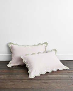 Rosewater 100 French Flax Linen Bedding: Rosewater & Sage 100% French Flax Linen Scalloped Pillowcases (Set of Two)