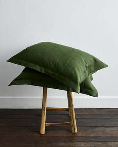 Olive 100 French Flax Linen Bedding: Olive Quilted Pillowcases (Set of Two)