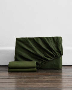 Olive 100 French Flax Linen Bedding: Olive 100% French Flax Linen Fitted Sheet Set