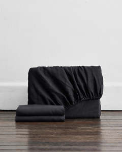 Charcoal 100 French Flax Linen Bedding: Charcoal 100% French Flax Linen Fitted Sheet Set