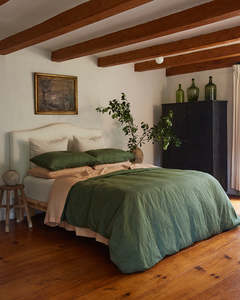Warm And Earthy: Olive Stripe, Terracotta & Oatmeal 100% French Flax Linen Bedding Bundle