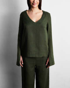 Olive 100% French Flax Linen Top