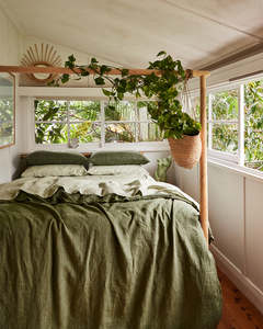 Olive Stripe & Sage 100% French Flax Linen Bedding Bundle