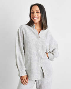 Roxy Jacenko Edit: Pinstripe 100% French Flax Linen Long Sleeve Shirt