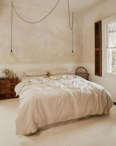 Oatmeal & White Stripe 100% French Flax Linen Bedding Bundle