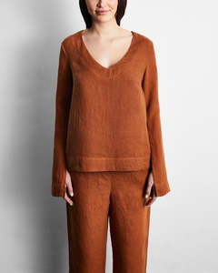Last Chance Sleepwear: Rust 100% French Flax Linen Top