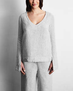 Last Chance Sleepwear: Pinstripe 100% French Flax Linen Top