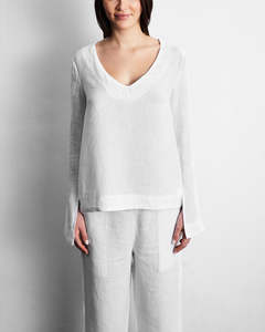 Last Chance Sleepwear: White 100% French Flax Linen Top