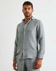 Last Chance Sleepwear: Mineral 100% French Flax Linen Men's Long Sleeve Shirt