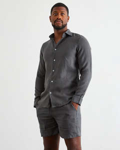 Fathers Day Edit: Charcoal 100% French Flax Linen Men's Shorts