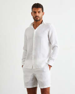 White 100% French Flax Linen Men's Shorts