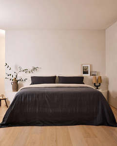 Oatmeal 100 French Flax Linen Bedding: Charcoal & Oatmeal 100% French Flax Linen Quilt Bedding Bundle