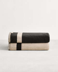 Oatmeal & Charcoal Two-Toned 100% Cotton Terry Bath Towel (Set of Two)