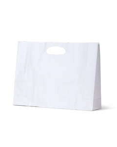 White Kraft Die Cut Carry Bags: Paper Dcut White Kraft Bag - Small BTQ - 100/Ctn