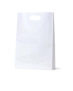 White Kraft Die Cut Carry Bags: Paper Dcut White Kraft Bag - Midi - 100/Ctn