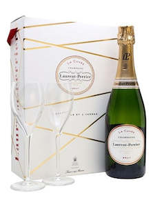 Laurent Perrier Champagne "La Cuvee" NV 750ml Gift Box w 2 Flutes