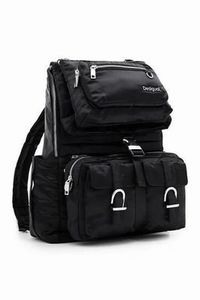 Desigual Backpack Beija Flor: Desigual Black XL Backpack w Detachable Pockets