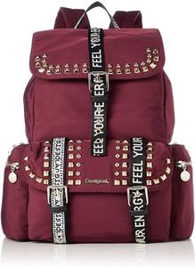 Desigual Sale Beija Flor: SALE - (Was ) Desigual - Burgundy Big Backpack With Stud Detailing & White Wording
