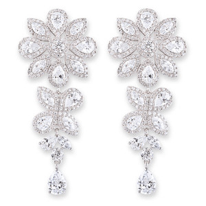 Bianc Bracelets Beija Flor: Bianc Flower CZ Silver Drop Earrings