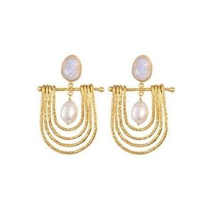 Bianc Bracelets Beija Flor: Bianc Olympia Rainbow Moonstone & FWP Pearl Earrings Gold Plated
