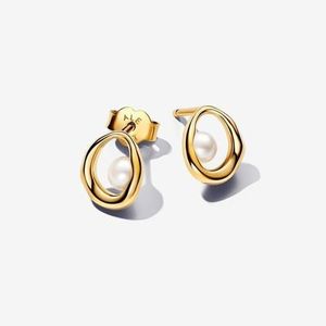 Products: Pandora Organically Shaped Oval & Treated Freshwater Cultured Pearl Stud Earrings Gold Plated