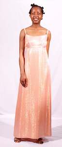 1960's coral, gold sparkly gown