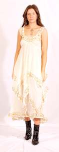 1970's cream and gold embroidered Grecian style dress
