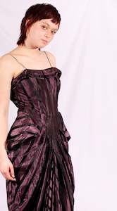 1930's plum and black striped silk gown