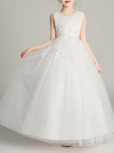 flowergirl dress: Emily Lace and Tulle Flower Girl Dress with Flower Appliques