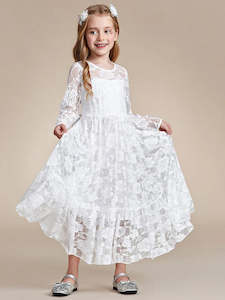 flowergirl dress: Roxi Lace Long-Sleeve Round Neckline Flower Girl Dress