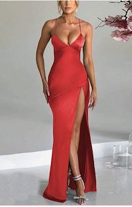 Ball/Evening Dress: Sexy Solid Color High Slit Cross Back Strap Sleeveless Dress