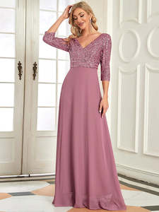 Pink Bridesmaids Dresses: Patty V Neck A-Line Sequin Bridesmaids Dress
