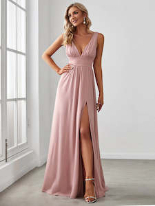 Pink Bridesmaids Dresses: Carly Sleeveless Dress with Deep V Neck