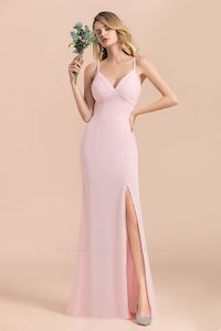 Sheath V-Neck Chiffon Bridesmaid Dress with Spagheti Straps