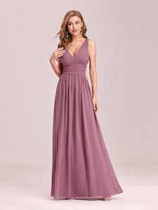 Pink Bridesmaids Dresses: Emma Double V-Neck Bridesmaids Dress