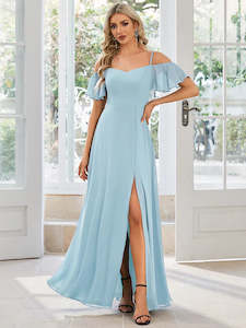 Blue Bridesmaids Dresses: Gina Off shoulder Chiffon Bridesmaid Dress