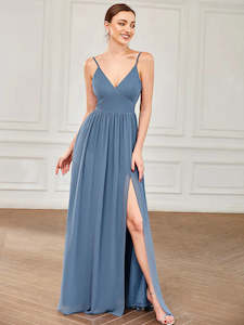 Blue Bridesmaids Dresses: Sleeveless V Neck Bridesmaid Dress with Spaghetti Straps