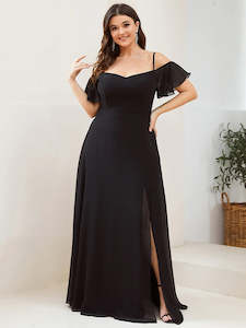Black Bridesmaids Dresses: Gina Off shoulder Chiffon Bridesmaid Dress