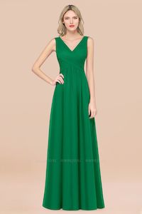 Black Bridesmaids Dresses: Chiffon V-Neck Dress with Draped Back