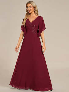 Red Bridesmaids Dresses: Avery Long Chiffon Floral Embroidery Evening Dress