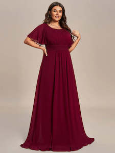 Red Bridesmaids Dresses: Tina Round Neck Pleated Bridesmaid Dress