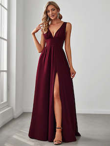 Red Bridesmaids Dresses: Carly Sleeveless Dress with Deep V Neck