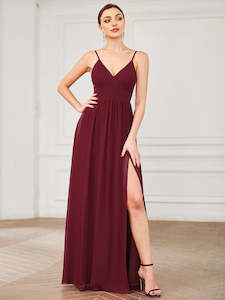 Red Bridesmaids Dresses: Sleeveless V Neck Bridesmaid Dress with Spaghetti Straps