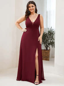 Red Bridesmaids Dresses: Tilda Straight Sleeveless Bridesmaid Dresses with Deep V-Neck