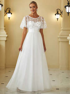 White Bridesmaids Dresses: Lulu Sequin Print Maxi Long Evening Dresses with Cap Sleeve