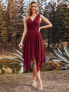 White Bridesmaids Dresses: Knee Length Chiffon Bridesmaid Dress with Irregular Hem