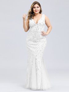 White Bridesmaids Dresses: Lily Fishtail Sequin Evening Dress